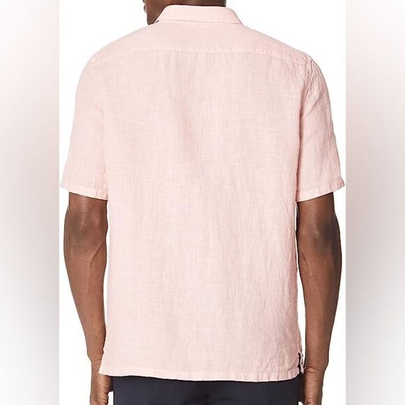Theory Men's Irving Short Sleeve Summer 100% Linen Button down  Shirt Peach XL - Picture 2 of 6